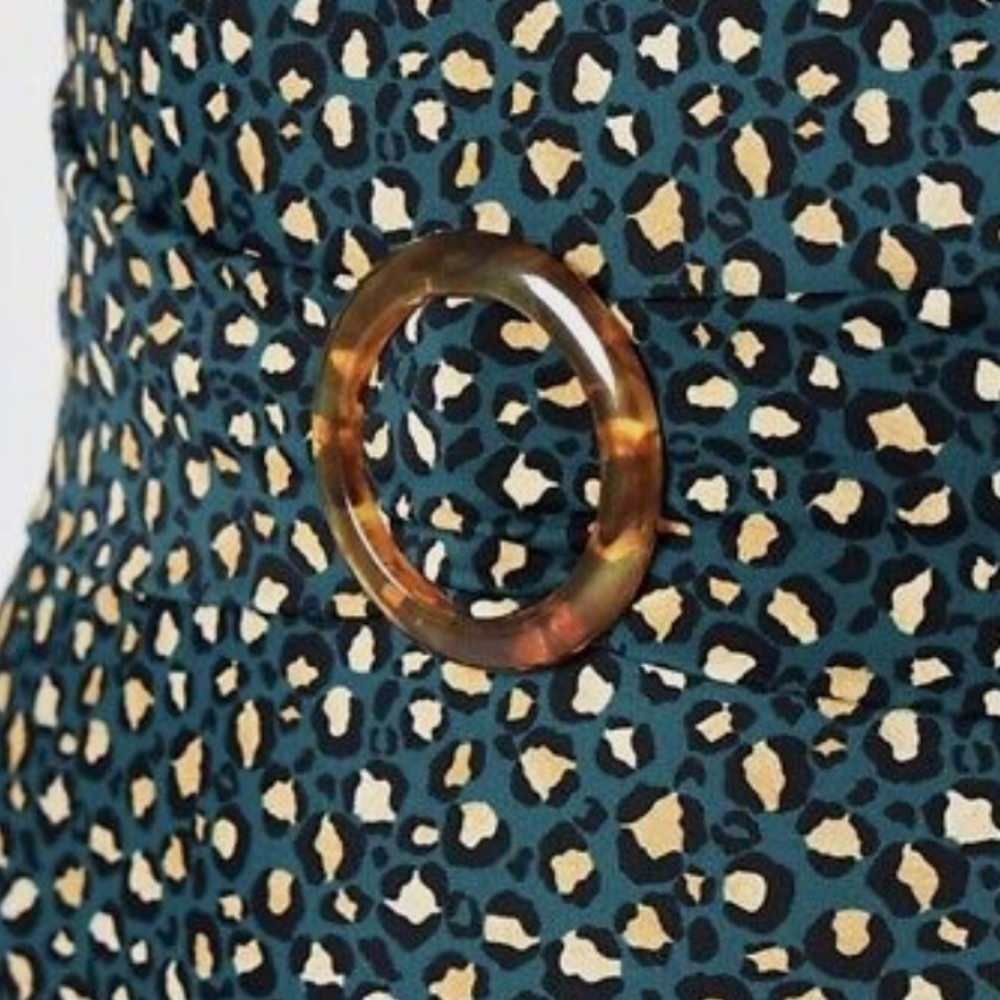 Nwot Cupshe Green Animal Leopard Print O-Ring Belt One Piece Swimsuit - Picture 4 of 4